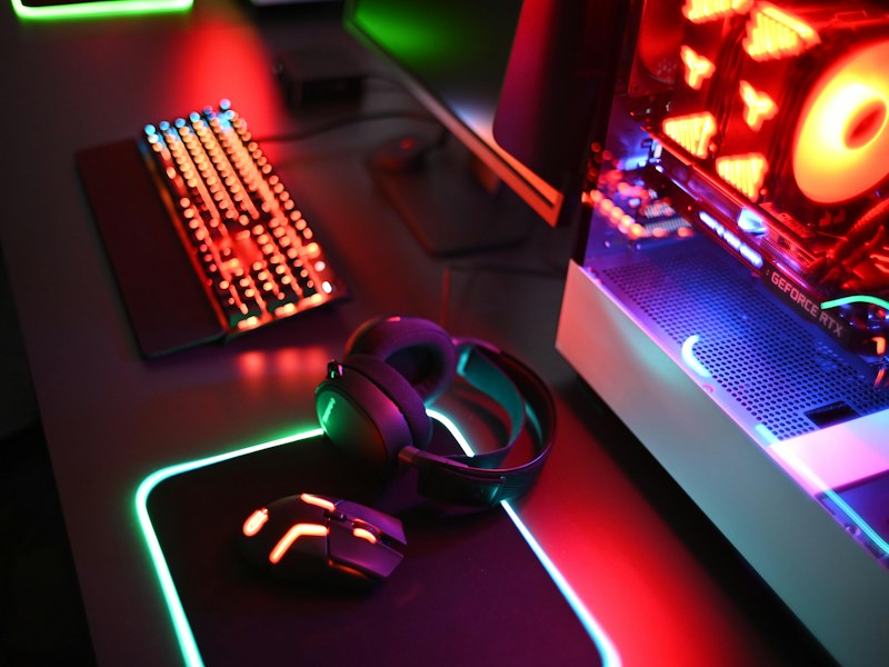 Streamer setup with neon lighting
